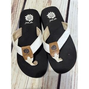 Yellow Box Kids Flip Flop Sandals White Woven Thong Sunflower Size 13